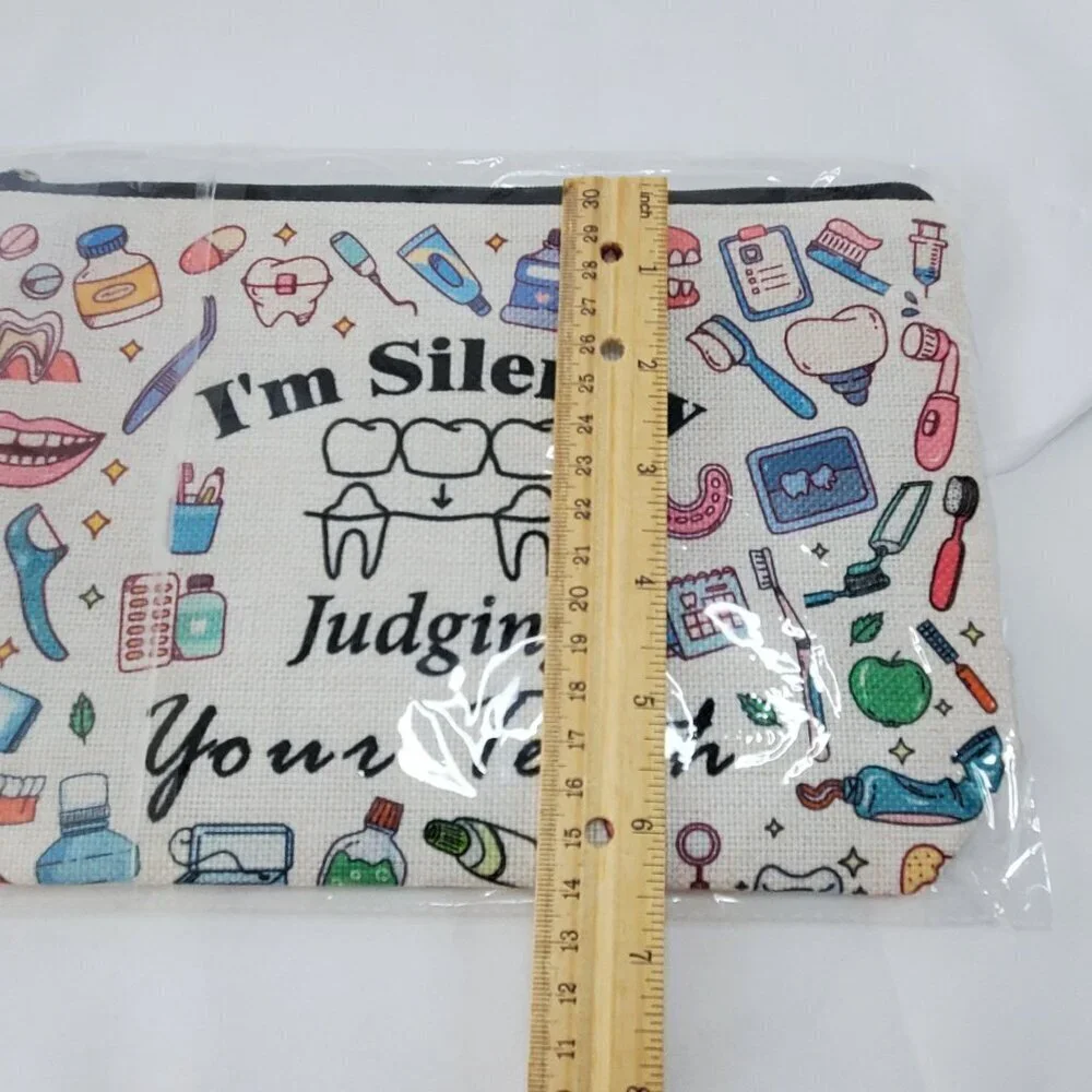 Dental-Themed Cosmetic Bag Canvas Zipper Pouch 